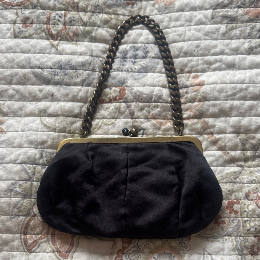 Black Satin Vintage J. Crew Clutch, Great Condition
